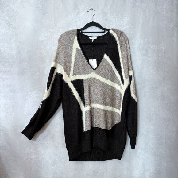 REISS Madeline Colorblock Sweater Metallic Spliced Pattern Jumper Blouse Sz XL - Picture 2 of 12